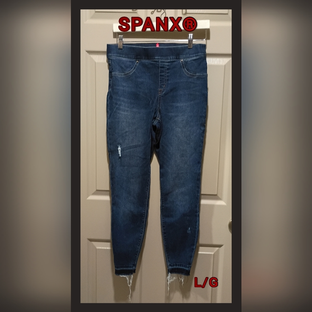 Spanx Distressed Ankle Skinny Denim Jean Legging - Medium Wash - size Large
